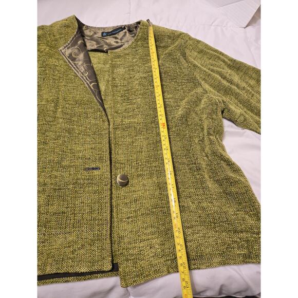 Vtg Fiber Artist LYNN YARRINGTON M Rust Chenille Blazer Green Holiday Festive - Picture 9 of 10